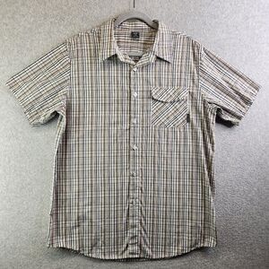 Oakley Shirt Mens Large Brown Plaid Chest Pocket Button Up Skater Surfer Retro